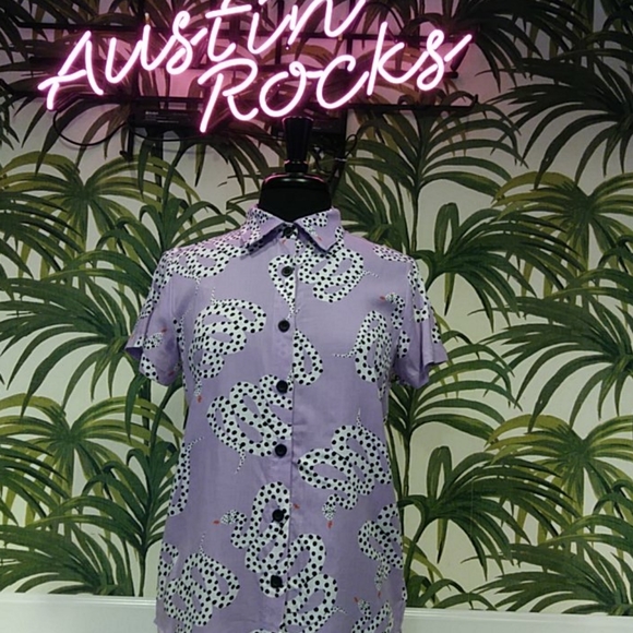 Nooworks Lilac Snake Print S/S Button Down - Picture 2 of 6